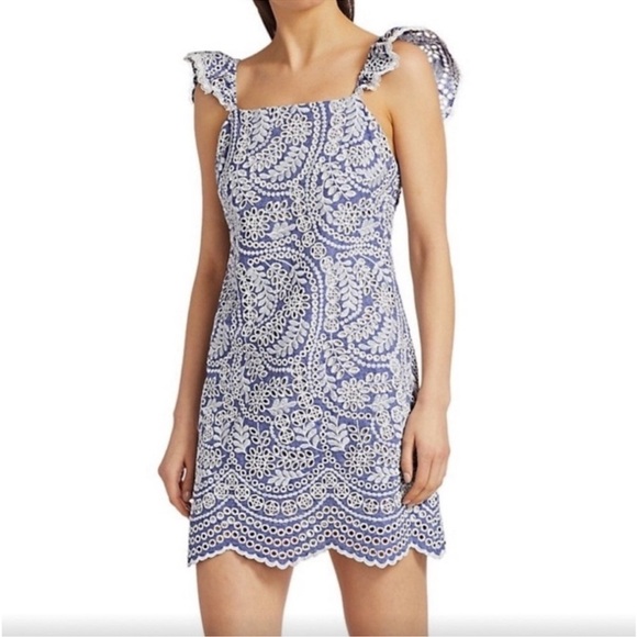 Alice + Olivia Blue White Embroidered Eyelet Dress – Size 2 - Picture 1 of 10